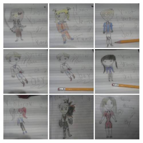 heres all my drawings of anime! who should i draw next as the reversed gender? i also drew Melioda