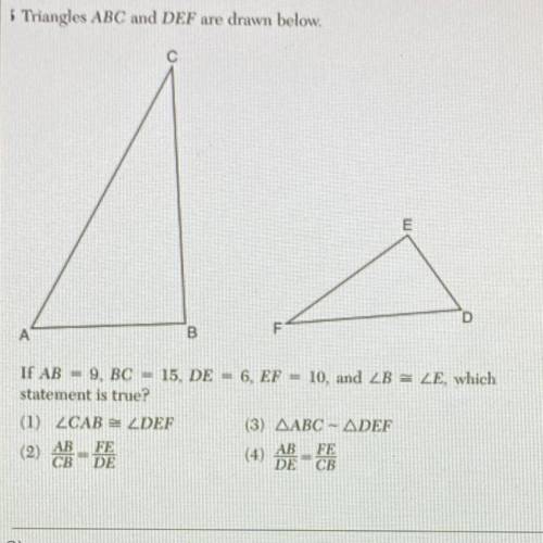 Triangles ABC and DEF are drawn below