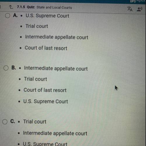 Pls help I need right answer and I’ll give 25 points

 
Which set of steps in the state 
court appe