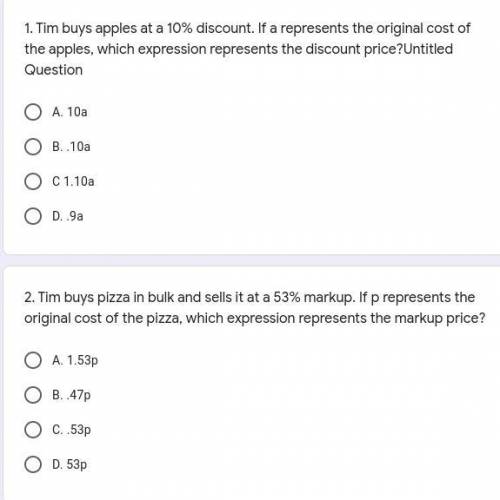I need help

Tim buys pizza in bulk and sells it at a 53% markup. If p represents the original cos