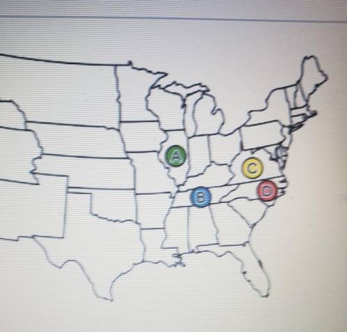 Which letter on the map shows a state that was NOT part of the Confederate States of America during