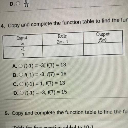 Copy and complete the function table to find the function values of (-1 7) for f(n) = 2n - 1