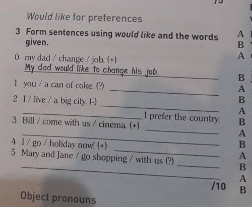 From sentences using would like and the words given