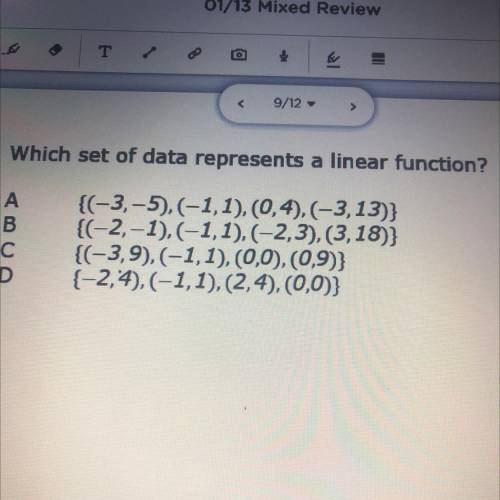 Which set of data represents a linear function?