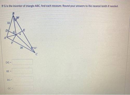 If G is the incenter of triangle ABC, find each measure