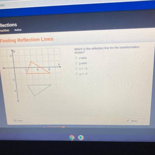 Ty

2
Which is the reflection line for the transformation
shown?
X
O x-axis
O y-axis
O x = -2
O y