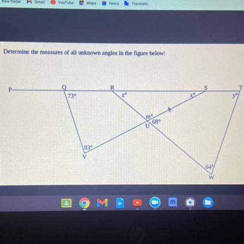 Determine the measures of all unknown angles in the figure below