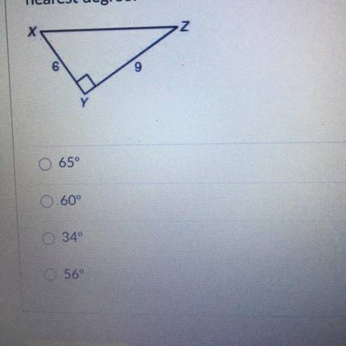 What is the measure of angle X, to the
nearest degree?