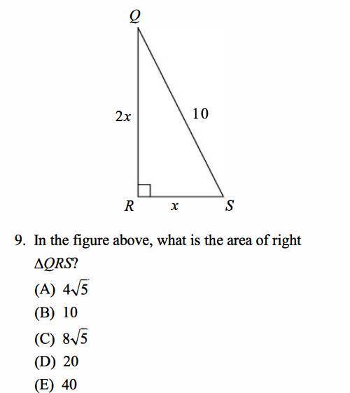 In the figure above, what is the area of right
triangle QRS? Show your work.