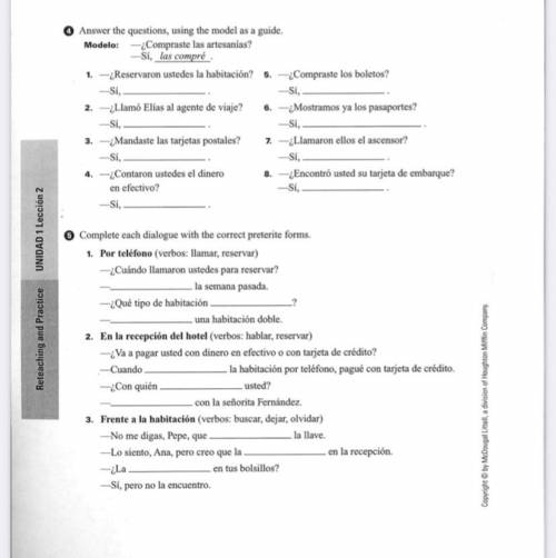 Page 46, Unidad 1, Lección 2 Reaching and Practice. Photo attached please help!!