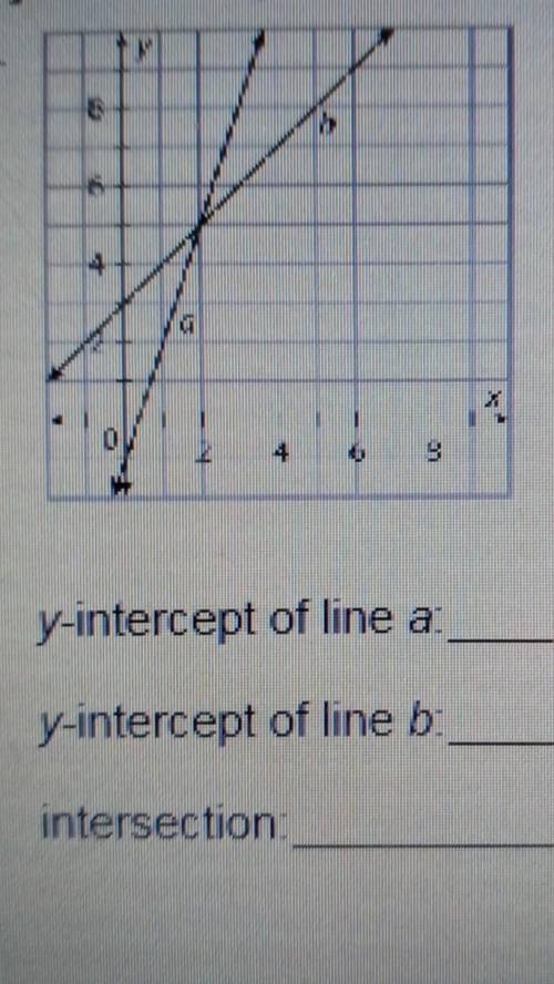 fine the y intercepts and intersection point for each graph. then write a system of equation for ea