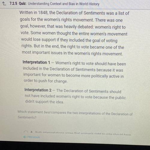 Written in 1848, the Delclaration of sentiments was a list of goals for the women’s rights movement