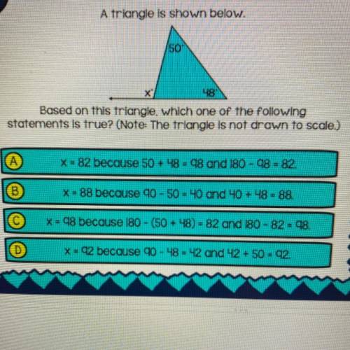 Based on this triangle, which one of the following statements is true? (Note: the triangle is not d