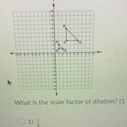 What is the scale factor of dilation? (1 point)
1)1/2
2)1/3
3)1/4
4)1/5