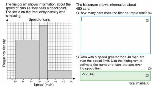 The histogram shows information about 480 cars
Can someone help find the answer to Part A pls?