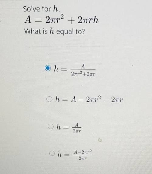 Solve for h. what is h equal to?