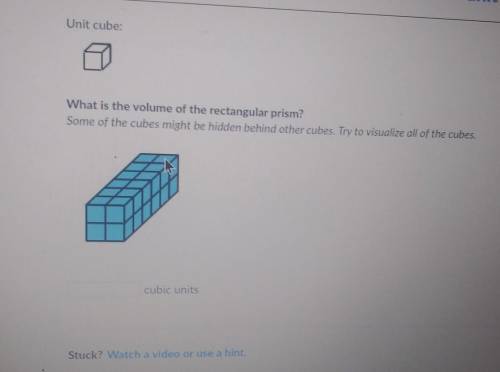 Unit cube: What is the volume of the rectangular prism? Some of the cubes might be hidden behind ot