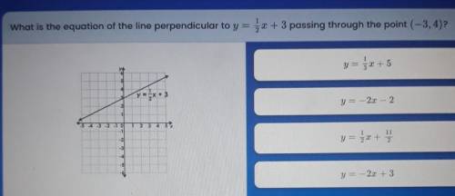 What is the equation of the line perpendicular to y = 1/2 x + 3 passing through the point (-3,4)?