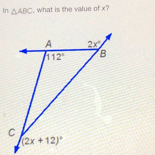 In ABC, what is the value of x?
Pls hurry im on a time limit here