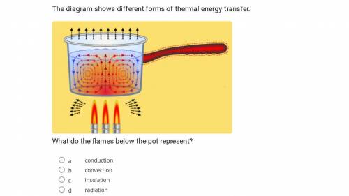 The diagram shows different forms of thermal energy transfer.

What do the flames below the pot re