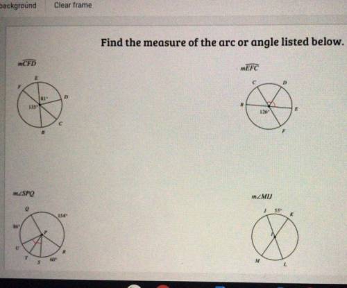 Help asap! Find the measure of the arc or angle listed below