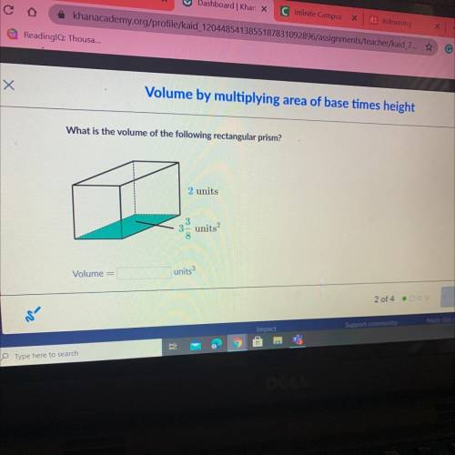 What is the volume of the following rectangular prism?

2 units
3
3- units?
Plssss help ASAP!!!