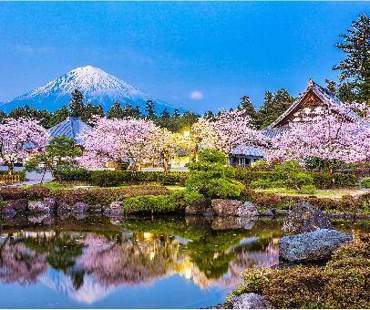 This image shows Mount Fuji in the background and a Shinto temple in the foreground. How does this
