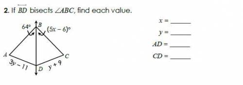 If BD bisects ∠ABC, find each value
