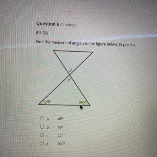 Please help math find the measure angle x in the figure below