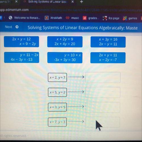 Match the system of equations to their solutions