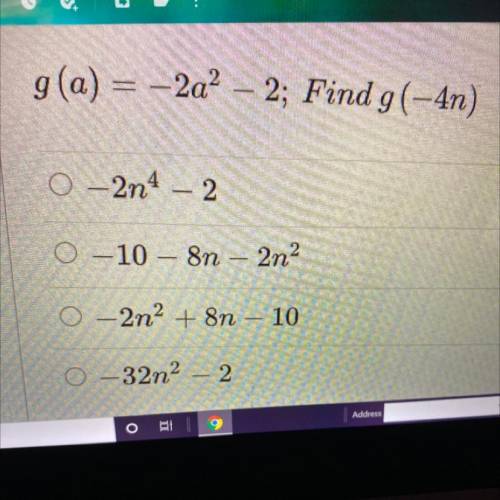 G(a) = –2a^2 – 2; Find g(-4n)