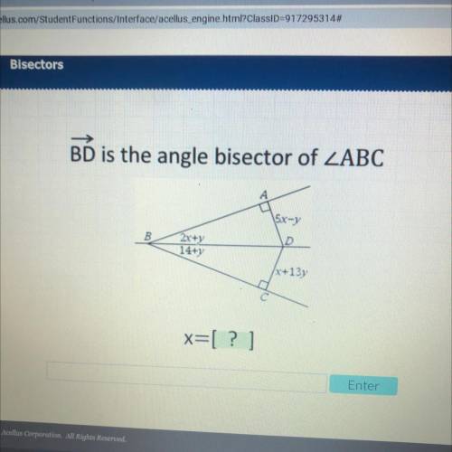 BD is the angle bisector of ZABC
\sx-y
B
2x+y
D
14+y
/x+13
x=[?]