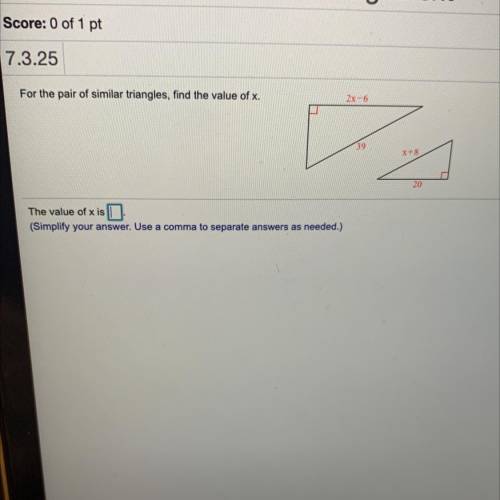 What is x in the similar triangles? Please help:)