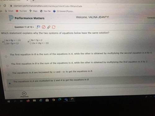 Which statement explains why the two systems of equations below have the same solution