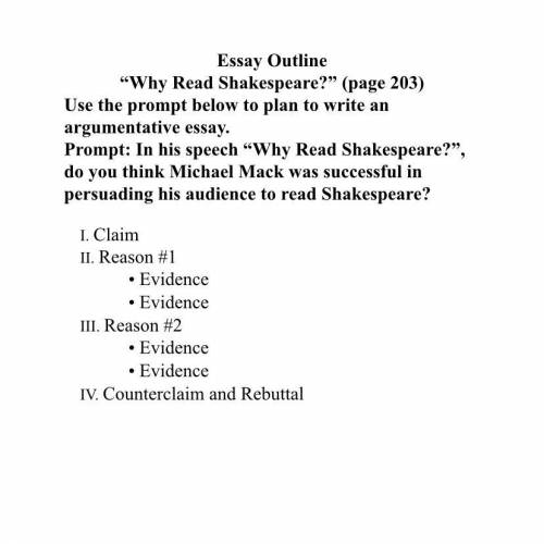 Why Read Shakespeare?” (page 203)

Use the prompt below to plan to write an argumentative essay.
P