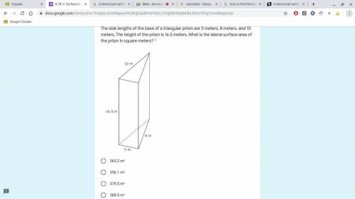 The side lengths of the base of a triangular prism are 5 meters, 8 meters, and 10 meters. The heigh