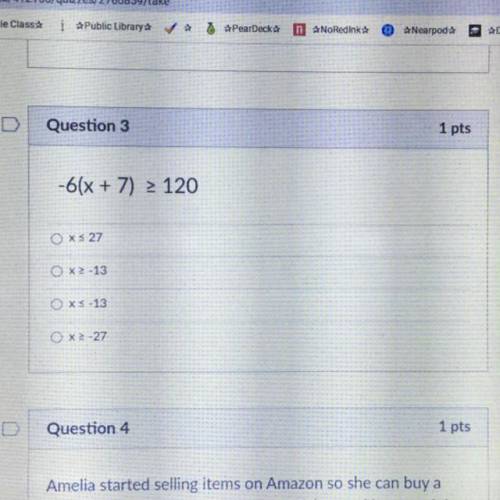 Ill give brainliest if you answer correct and asap!!! 
Question: 
-6x + 7) > 120