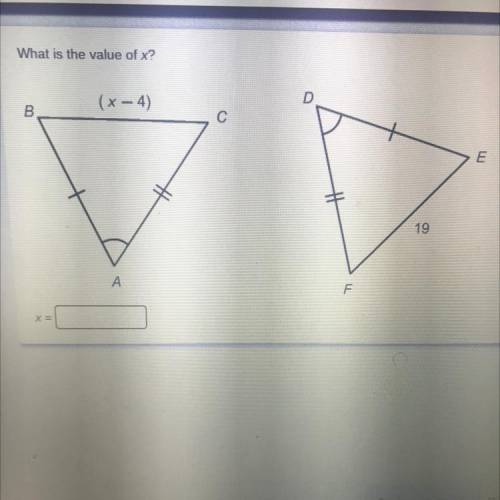 What is the value of x?
D
(x-4)
B
с
E
19
А
F