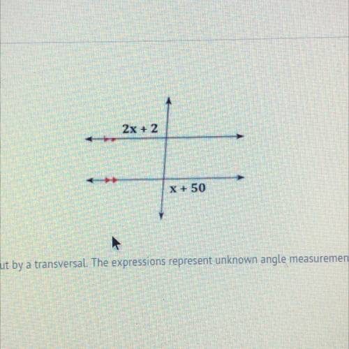 This image shows parallel lines cut transversal the expressions represent unknown angle measurement
