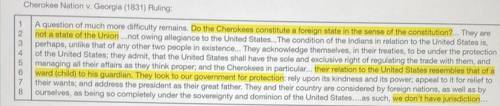According to Lines 5 - 7 of the ruling in Cherokee Nation v. Georgia (1831), which of the following