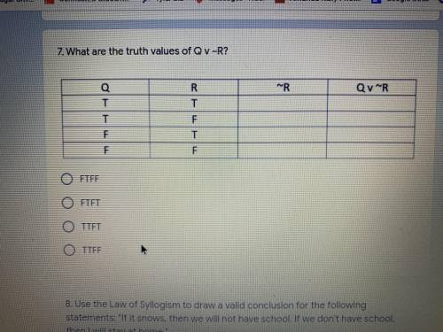 What are the truth values of Q v ~R?