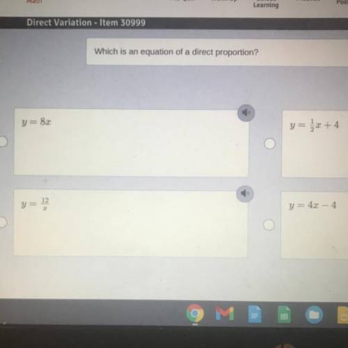 Which is an equation of a direct proportion