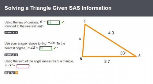 Using the sum of the angle measures of a triangle, m angleC=?