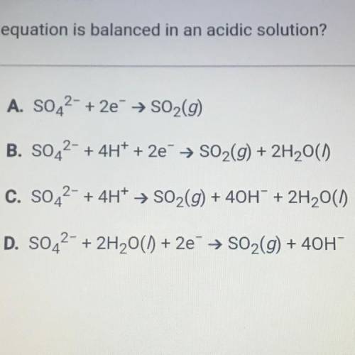 Which equation is balanced in an acidic solution?