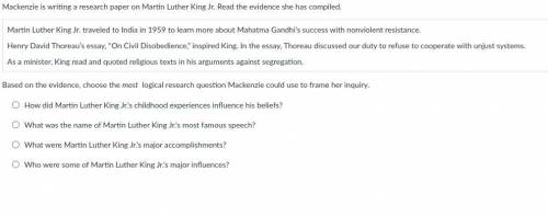 Based on the evidence, choose the most logical research question Mackenzie could use to frame her i