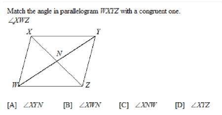 Match the angle in parallelogram WXYZ with a congruent one 
∠XWZ