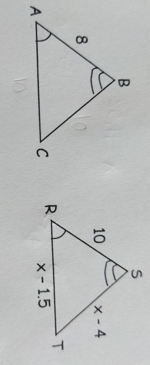 The 2 triangles are similar. if the perimeter of triangle abc is 28, find the value of x