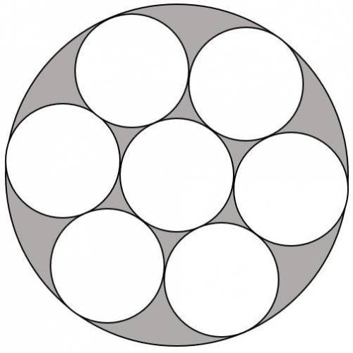 Each of the small circles in the figure has a radius of 3. The innermost circle is tangent to the s