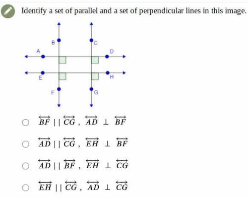 Help please! 
Identify a set of parallel and a set of perpendicular lines in this image.