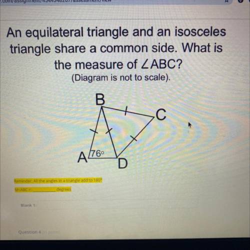 An equilateral triangle and an isosceles triangle share a common side. what is the measure of